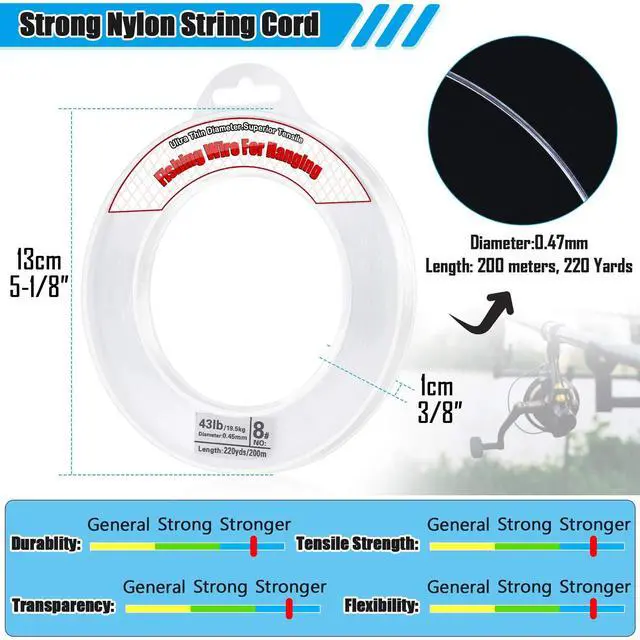 Alt view image 5 of 7 - Clear Fishing Wire, 656FT Fishing Line Clear Invisible Hanging Wire Strong Nylon String Supports 43 Pounds for Balloon Garland Hanging Decorations