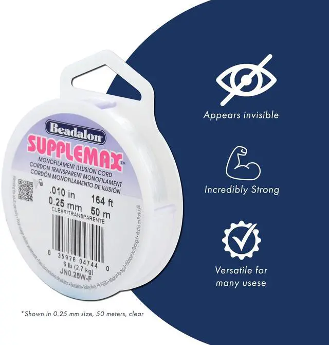 Alt view image 2 of 7 - SuppleMax Illusion Beading Cord, 0.40 mm / 0.016 in, Clear Monofilament, 50 m / 164 ft