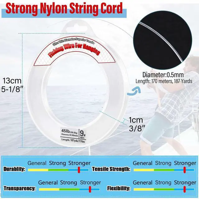 Alt view image 6 of 7 - Clear Fishing Wire, 656FT Fishing Line Clear Invisible Hanging Wire Strong Nylon String Supports 40 Pounds for Balloon Garland Hanging Decorations (0.5mm, 558ft, 45LB)