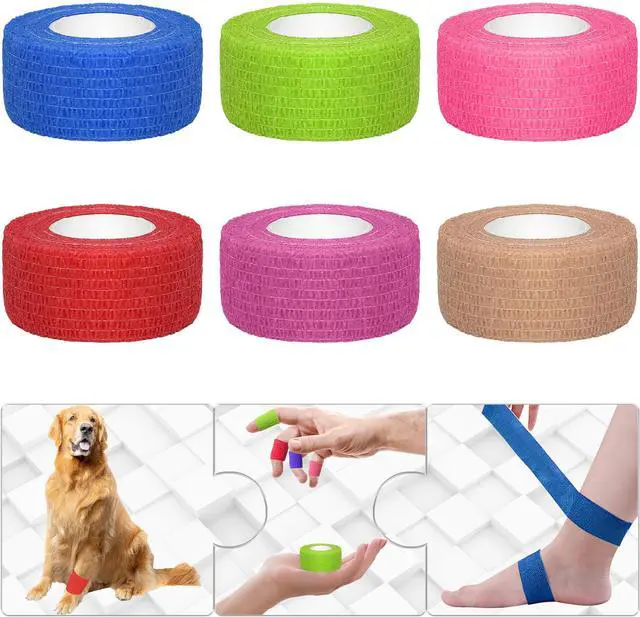 Main image of 6 Pack 1 Inches Self Adhesive Bandage Wrap Breathable Cohesive Bandage Elastic Tape for Pets, Athletic, Sports, Wrist, Knee, Ankle(5 Yards Per Roll, Mixed Colors)