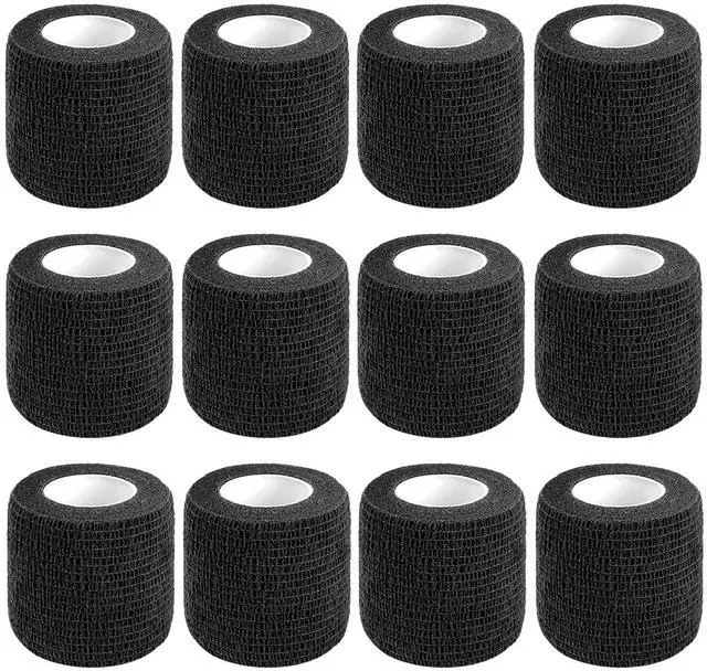Main image of 12 Pack Self Adhesive Bandage Wrap,2 Inches 5 Yards Black Vet Wrap Breathable Flexible Stretchy Cohesive Bandage for First Aid, Sprains Protection