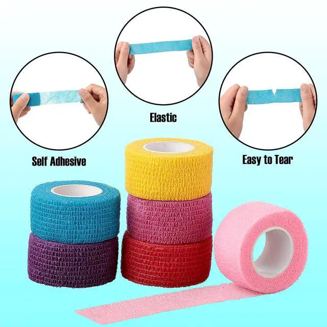 Alt view image 3 of 6 - 12 Pack 1'' x 5 Yards Self Adhesive Bandage Wrap, Elastic Breathable Self Adherent Wrap for Sports, Toe, Wrist, Ankle, Swelling Wraps, 12 Colors