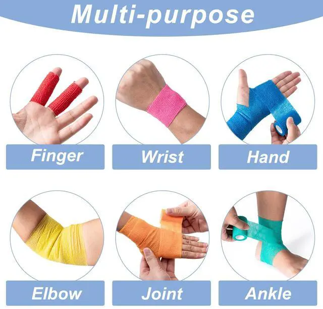 Alt view image 3 of 7 - 16 Pack Self Adhesive Bandage Wraps,2" X 5 Yards Non-Woven Elastic Cohesive Bandage Wrap, Color Athletic Tape for Wrist, Vet Wrap, Ankle Tape (Multicolour)