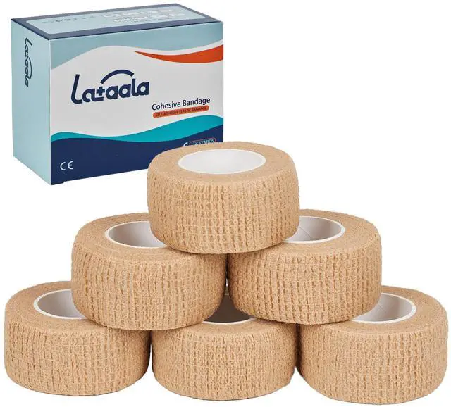 Main image of 6 Pack,1 x 5 Yards Self Adhesive Bandage Wraps for Sports, Cohesive Bandages,Atheletic Tape for Wrist, Ankle, Hand, Leg,Skin Color,Vet Wrap