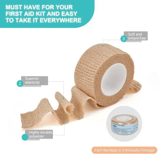 Alt view image 3 of 7 - 6 Pack,1 x 5 Yards Self Adhesive Bandage Wraps for Sports, Cohesive Bandages,Atheletic Tape for Wrist, Ankle, Hand, Leg,Skin Color,Vet Wrap