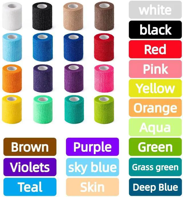 Alt view image 7 of 7 - 16 Pack Self Adhesive Bandage Wraps,2" X 5 Yards Non-Woven Elastic Cohesive Bandage Wrap, Color Athletic Tape for Wrist, Vet Wrap, Ankle Tape (Multicolour)