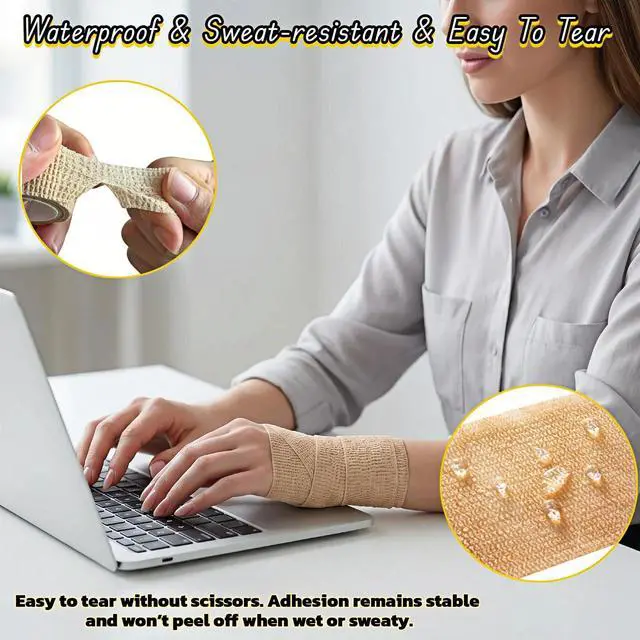 Alt view image 4 of 7 - 6 Pack Self Adhesive Bandages 1"x5yds, Elastic Cohesive Wrap Tape for Sports Injuries, First Aid, Ankle Wrist, No Clips or Sticky Residue, Breathable Skin Tone for Humans & Pets