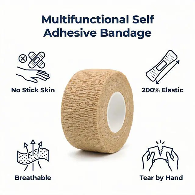 Alt view image 5 of 7 - 6 Pack Self Adhesive Bandages 1"x5yds, Elastic Cohesive Wrap Tape for Sports Injuries, First Aid, Ankle Wrist, No Clips or Sticky Residue, Breathable Skin Tone for Humans & Pets