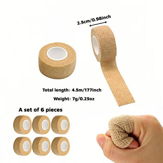 Alt view image 6 of 7 - 6 Pack Self Adhesive Bandages 1"x5yds, Elastic Cohesive Wrap Tape for Sports Injuries, First Aid, Ankle Wrist, No Clips or Sticky Residue, Breathable Skin Tone for Humans & Pets
