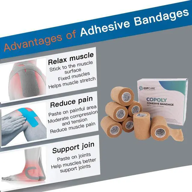 Alt view image 2 of 7 - Self Adhesive Wrap Cohesive Wrap Bandages 6 Count 3" x 5 Yards, Medical Tape, Adhesive Flexible Breathable First Aid Non Woven Rolls, Stretch Athletic, Ankle Sprains & Swelling, Sport