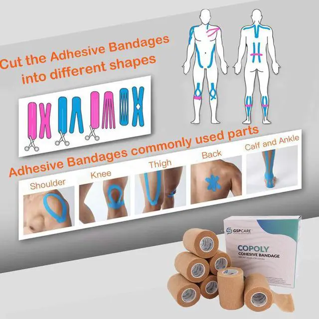 Alt view image 3 of 7 - Self Adhesive Wrap Cohesive Wrap Bandages 6 Count 3" x 5 Yards, Medical Tape, Adhesive Flexible Breathable First Aid Non Woven Rolls, Stretch Athletic, Ankle Sprains & Swelling, Sport