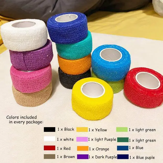 Alt view image 6 of 7 - (12-Pack) 1 x 5 Yards | Self Adhesive Bandage Wrap, Athletic Elastic Cohesive Bandage for Sports Injury,Strain,Knee & Wrist,Ankle Sprains & Swelling First Aid