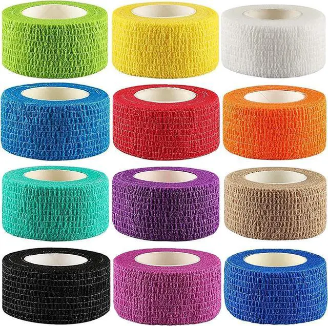Main image of 12Pack 1 x 5 Yards Self Adhesive Bandage Wrap, Elastic Self Breathable Self Adherent Wrap for Pets, Athletic Cohesive Bandage for First Aid, Sports Injury & Protection, 12Color