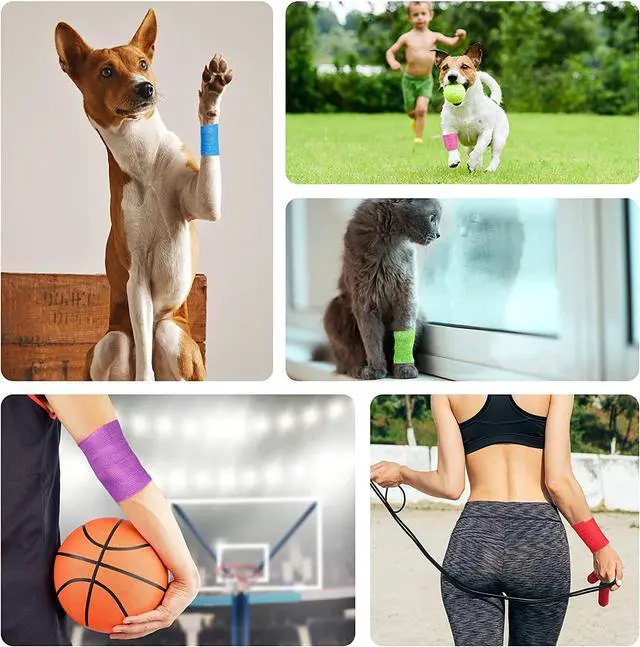 Alt view image 3 of 6 - 12Pack 1 x 5 Yards Self Adhesive Bandage Wrap, Elastic Self Breathable Self Adherent Wrap for Pets, Athletic Cohesive Bandage for First Aid, Sports Injury & Protection, 12Color