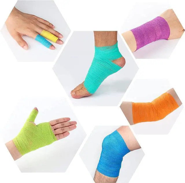 Alt view image 4 of 6 - 12Pack 1 x 5 Yards Self Adhesive Bandage Wrap, Elastic Self Breathable Self Adherent Wrap for Pets, Athletic Cohesive Bandage for First Aid, Sports Injury & Protection, 12Color