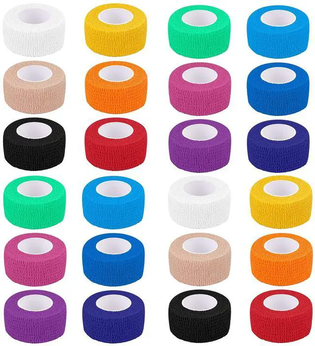 Main image of 24 Pack Self Adherent Cohesive Wrap Bandages 1 Inches X 5 Yards, First Aid Tape, Elastic Self Adhesive Tape, Athletic, Sports wrap Tape, Bandage Wrap for Sports, Wrist, Ankle (Rainbow Color)
