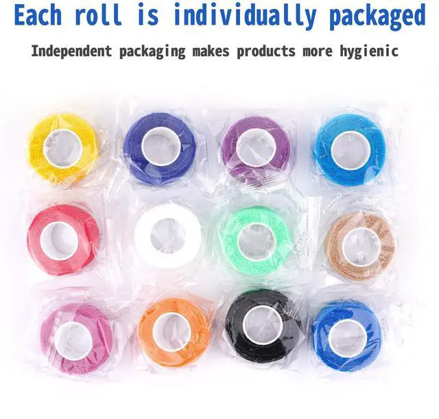 Alt view image 7 of 7 - 24 Pack Self Adherent Cohesive Wrap Bandages 1 Inches X 5 Yards, First Aid Tape, Elastic Self Adhesive Tape, Athletic, Sports wrap Tape, Bandage Wrap for Sports, Wrist, Ankle (Rainbow Color)