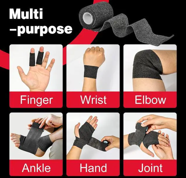 Alt view image 3 of 7 - 16 Pack Self Adhesive Bandage Wrap Black, 2" X 5 Yards Black Athletic Tape, Vet Wrap, Tattoo Grip Tape WrapAnkle Tape, Cohesive Bandage Wrap