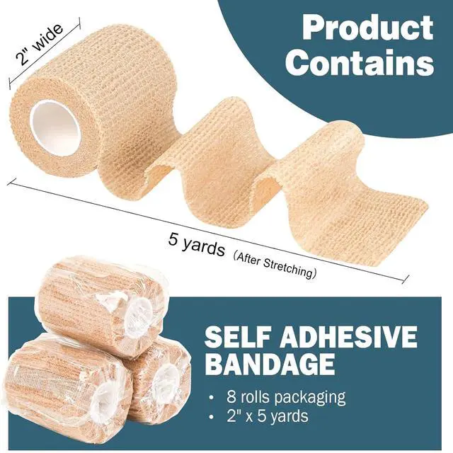 Alt view image 2 of 7 - 8 Pack Self Adhesive Bandage Wrap, Elastic Cohesive Bandage Wrap, Skin Color Athletic Tape, Vet Wrap, Ankle Tape