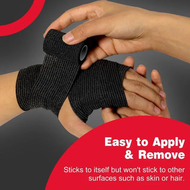 Alt view image 4 of 7 - 16 Pack Self Adhesive Bandage Wrap Black, 2" X 5 Yards Black Athletic Tape, Vet Wrap, Tattoo Grip Tape WrapAnkle Tape, Cohesive Bandage Wrap