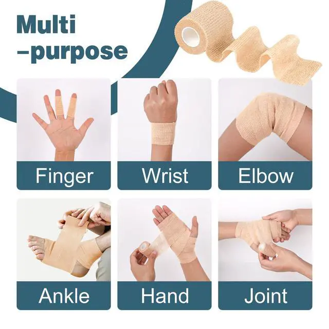 Alt view image 3 of 7 - 8 Pack Self Adhesive Bandage Wrap, Elastic Cohesive Bandage Wrap, Skin Color Athletic Tape, Vet Wrap, Ankle Tape