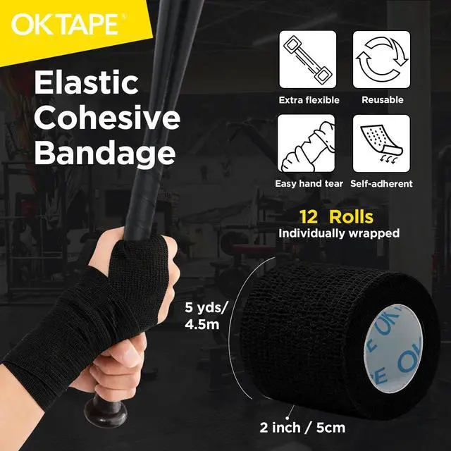 Alt view image 2 of 7 - 12 Rolls Self Adhesive Bandage Wrap, Elastic Athletic Tape, Self Stick Bandage Tape, Vet Wrap, Medical Wrap for Wrist, Feet, 2" x 5 Yards - Black