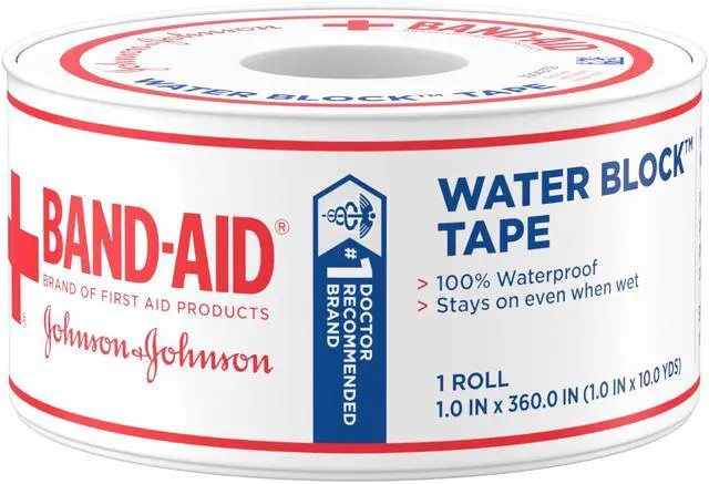 Main image of Brand First Aid Water Block 100% Waterproof Self-Adhesive Tape Roll for Durable Wound Care to Firmly Secure Bandages, 1 in by 10 yd