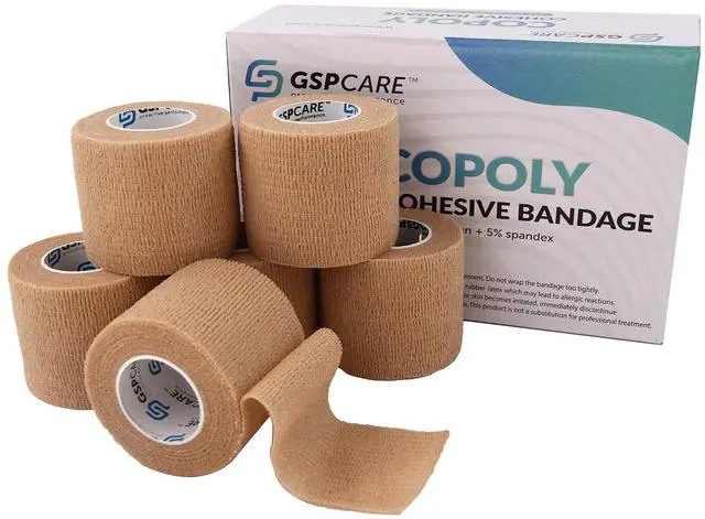 Main image of Self Adherent Cohesive Bandages Wrap 6 Count 2" x 5 Yards, Medical Tape, Adhesive Flexible Breathable First Aid Non Woven Rolls, Stretch Athletic, Ankle Sprains & Swelling, Sports