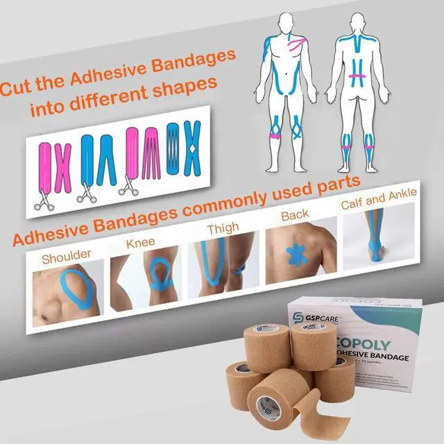 Alt view image 3 of 7 - Self Adherent Cohesive Bandages Wrap 6 Count 2" x 5 Yards, Medical Tape, Adhesive Flexible Breathable First Aid Non Woven Rolls, Stretch Athletic, Ankle Sprains & Swelling, Sports