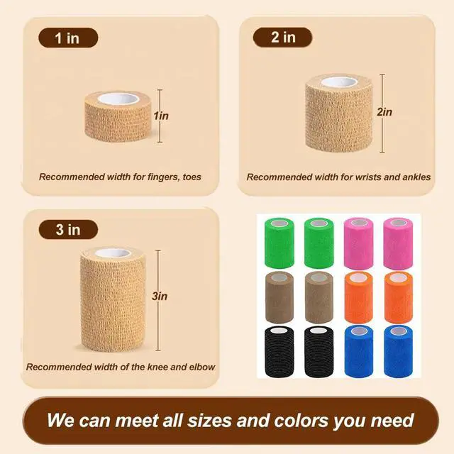 Alt view image 6 of 7 - 12 Pack Self Adhesive Bandage Wrap,3" X 5 Yards Beige Elastic Cohesive Bandage for Sports,Wrist,Ankle,Vet Wrap,Grip Tape