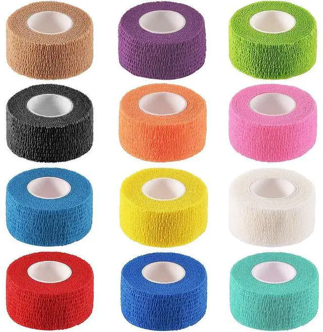 Alt view image 2 of 7 - 12 Colors Non-wonven Self Adhesive Bandage Wrap for Finger Guard Nail Protector, 2.5cm x 4.5m / 1" x 5yd Waterproof Cohesive Elastic Tape Sports Fixing Band Stretch Wrap