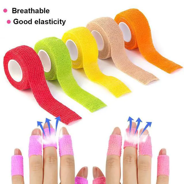 Alt view image 3 of 7 - 12 Colors Non-wonven Self Adhesive Bandage Wrap for Finger Guard Nail Protector, 2.5cm x 4.5m / 1" x 5yd Waterproof Cohesive Elastic Tape Sports Fixing Band Stretch Wrap