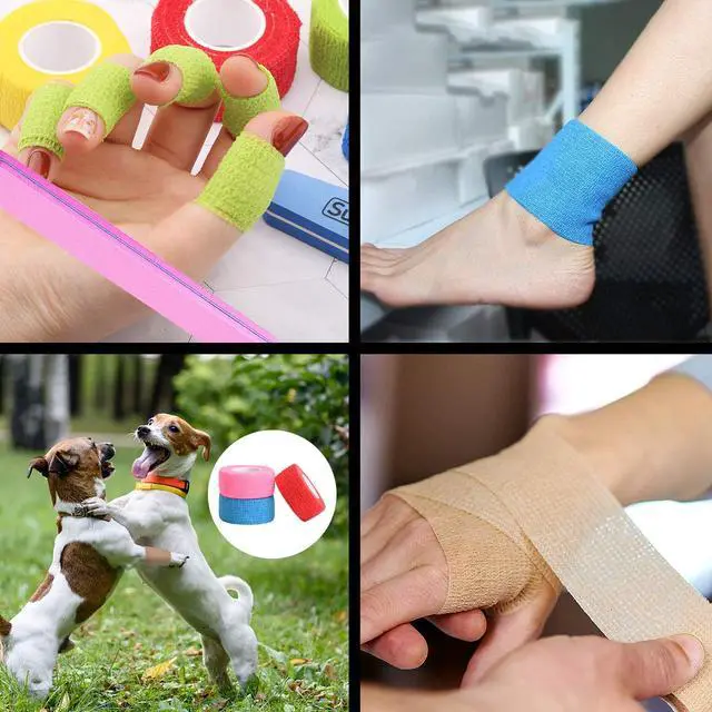 Alt view image 6 of 7 - 12 Colors Non-wonven Self Adhesive Bandage Wrap for Finger Guard Nail Protector, 2.5cm x 4.5m / 1" x 5yd Waterproof Cohesive Elastic Tape Sports Fixing Band Stretch Wrap