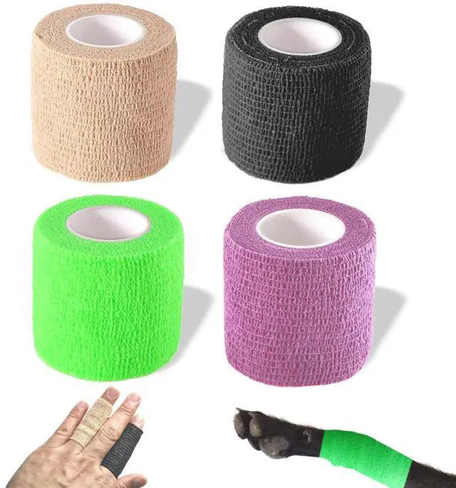 Main image of Self Adhesive Bandage Wrap, Self Adhering Bandage, Vet Wrap for Dogs, Self Adherent Cohesive Wrap Bandages for Sports, Athletic, First Aid, Wrist, Ankle, Tape, 4 Pack, 2 inch