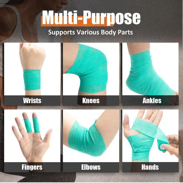 Alt view image 3 of 6 - Upgraded 9-Pack Self Adhesive Bandage Wrap 2 Inches × 5 Yards Elastic Cohesive Bandage Wrap, Self Sticking Vet Wrap, Stretch Sports Athletic Wrap Self-Adhering Adherent Wrist Tape (Multi Color)