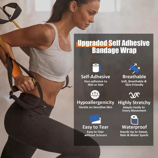 Alt view image 4 of 6 - Upgraded 9-Pack Self Adhesive Bandage Wrap 2 Inches × 5 Yards Elastic Cohesive Bandage Wrap, Self Sticking Vet Wrap, Stretch Sports Athletic Wrap Self-Adhering Adherent Wrist Tape (Multi Color)