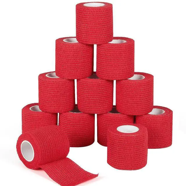 Main image of 12Pcs 2x 5 Yards Self Adhesive Bandage Wrap Elastic Bandage Wrap Self Adherent Cohesive Wrap Bandages for Wrist Ankle Vet Tape for Dogs Athletic Swelling Sprains Tape Grip Cover (Red)