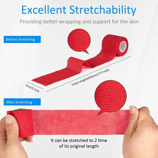 Alt view image 2 of 7 - 12Pcs 2x 5 Yards Self Adhesive Bandage Wrap Elastic Bandage Wrap Self Adherent Cohesive Wrap Bandages for Wrist Ankle Vet Tape for Dogs Athletic Swelling Sprains Tape Grip Cover (Red)