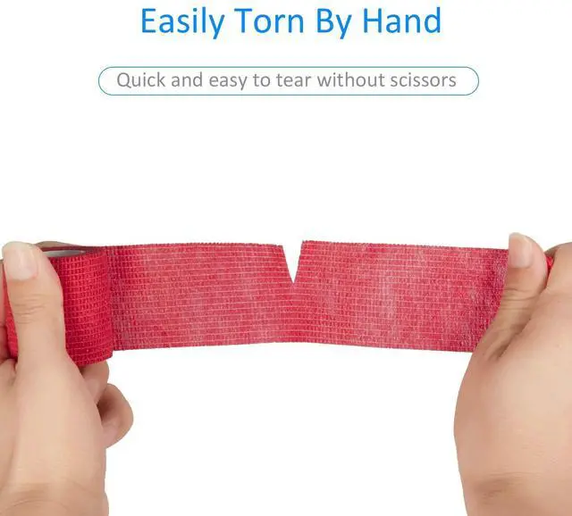 Alt view image 4 of 7 - 12Pcs 2x 5 Yards Self Adhesive Bandage Wrap Elastic Bandage Wrap Self Adherent Cohesive Wrap Bandages for Wrist Ankle Vet Tape for Dogs Athletic Swelling Sprains Tape Grip Cover (Red)