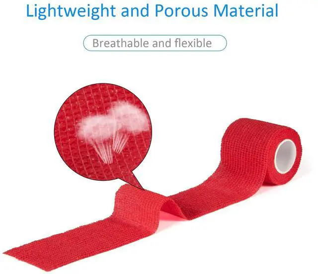 Alt view image 5 of 7 - 12Pcs 2x 5 Yards Self Adhesive Bandage Wrap Elastic Bandage Wrap Self Adherent Cohesive Wrap Bandages for Wrist Ankle Vet Tape for Dogs Athletic Swelling Sprains Tape Grip Cover (Red)