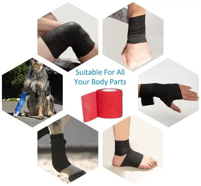 Alt view image 6 of 7 - 12Pcs 2x 5 Yards Self Adhesive Bandage Wrap Elastic Bandage Wrap Self Adherent Cohesive Wrap Bandages for Wrist Ankle Vet Tape for Dogs Athletic Swelling Sprains Tape Grip Cover (Red)