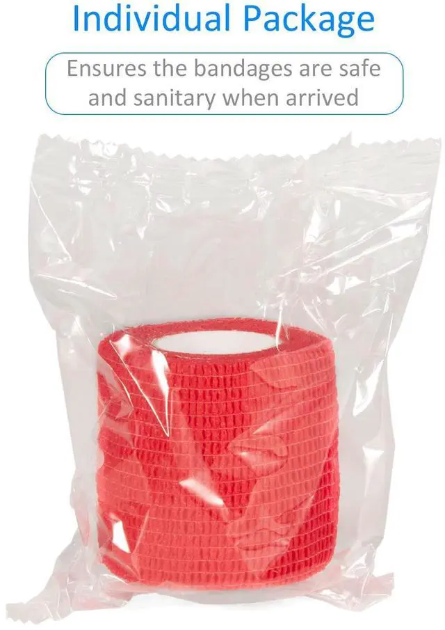 Alt view image 7 of 7 - 12Pcs 2x 5 Yards Self Adhesive Bandage Wrap Elastic Bandage Wrap Self Adherent Cohesive Wrap Bandages for Wrist Ankle Vet Tape for Dogs Athletic Swelling Sprains Tape Grip Cover (Red)