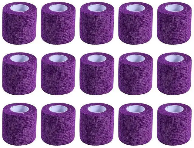 Main image of 15 Pack 2 Inch x 5 Yards Purple Self Adhesive Bandage Breathable Cohesive Bandage Wrap Rolls Elastic Self-Adherent Tape for Stretch Athletic, Sports, Wrist, Ankle
