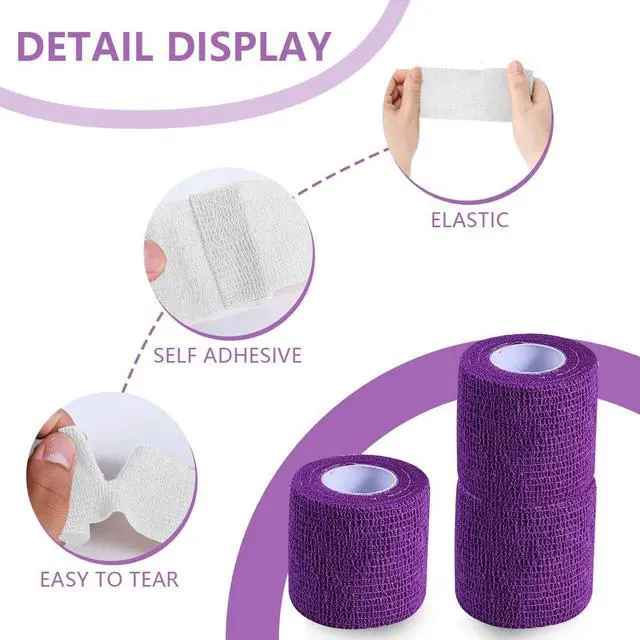 Alt view image 2 of 6 - 15 Pack 2 Inch x 5 Yards Purple Self Adhesive Bandage Breathable Cohesive Bandage Wrap Rolls Elastic Self-Adherent Tape for Stretch Athletic, Sports, Wrist, Ankle