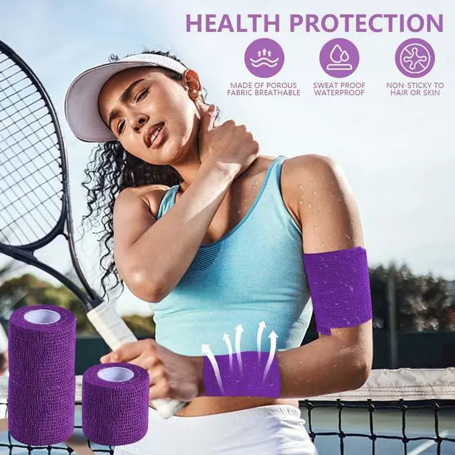 Alt view image 3 of 6 - 15 Pack 2 Inch x 5 Yards Purple Self Adhesive Bandage Breathable Cohesive Bandage Wrap Rolls Elastic Self-Adherent Tape for Stretch Athletic, Sports, Wrist, Ankle