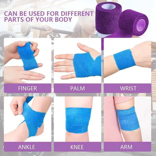 Alt view image 4 of 6 - 15 Pack 2 Inch x 5 Yards Purple Self Adhesive Bandage Breathable Cohesive Bandage Wrap Rolls Elastic Self-Adherent Tape for Stretch Athletic, Sports, Wrist, Ankle