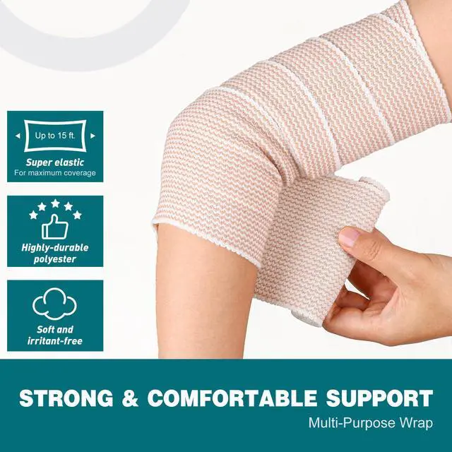Alt view image 3 of 7 - Premium 6 Pack Elastic Bandage Wrap 4 Inch, Compression Wrap Bandage for Legs, Lymphedema Wraps for Legs, Ankle, Knee, Tummy, Body, Latex-Free