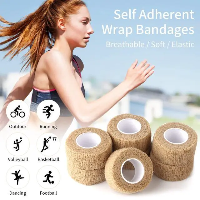 Alt view image 5 of 6 - 1 Inch Wide Skin Colour Elastic Self- Adhesive Bandage Finger Tape,Wrap Bandages for Wrist and Ankle for Chair and Table Legs to Reduce Friction and Noise-12pc