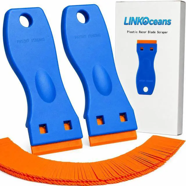Main image of Plastic Razor Blade Scraper 2 Pack, 100 Blades, Storage Case