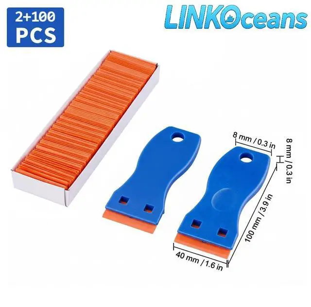Alt view image 2 of 7 - Plastic Razor Blade Scraper 2 Pack, 100 Blades, Storage Case